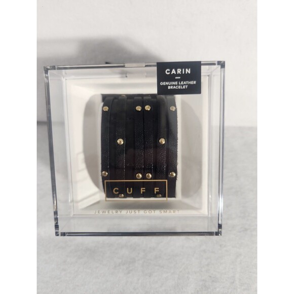 Carin cuff Smart Leather Bracelet Black Genuine Leather Emergency Elderly NEW - Picture 1 of 5